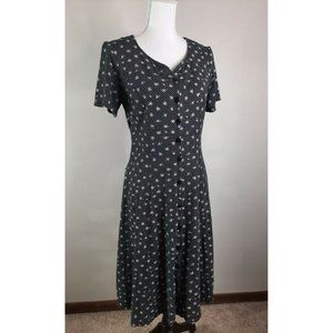 Vintage 90s Sweatheart DC Black Midi Dress Women's M 10/12 Short Sleeve USA D3S